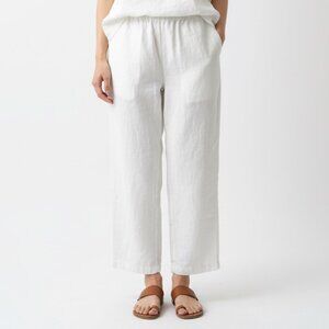 Eileen Fisher Linen Wide Leg Pants Petite Medium White Petite Side Zip